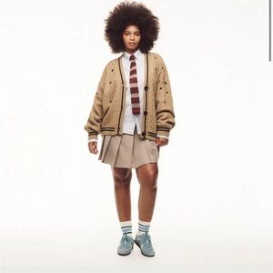 Tan Knit Cardigan with Black Accents